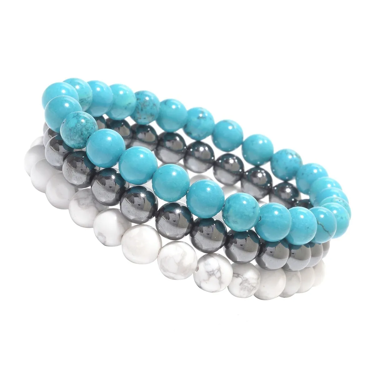 Set of 3 8MM Stretch Bracelets with Turquoise, Howlite and Hematite sold by Zulily