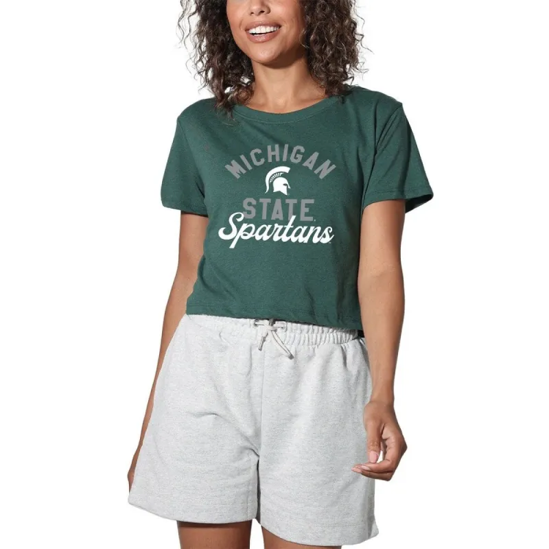 Michigan State University Classic Script Women's Short Sleeve Crop Top sold by Zulily