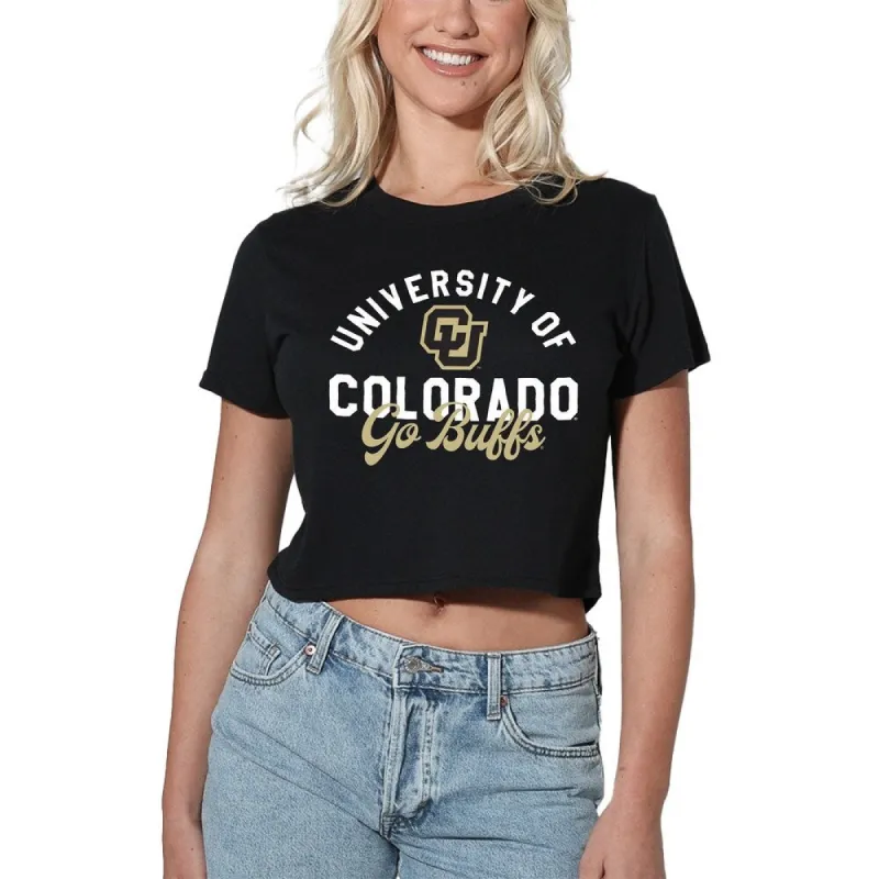 University of Colorado Classic Script Women's Short Sleeve Crop Top sold by Zulily