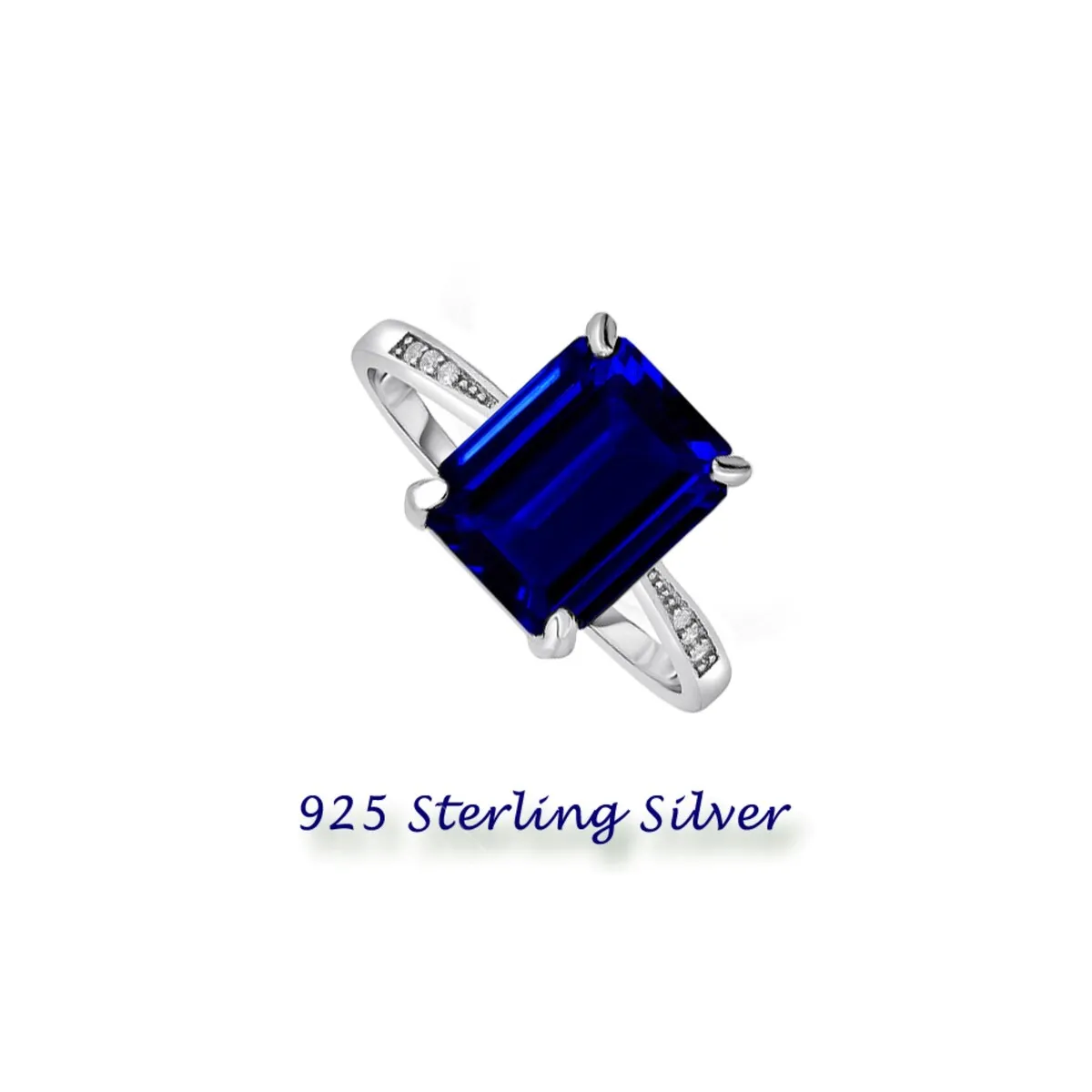 925 Sterling Silver 4.00 CTTW Emerald Cut Sapphire Ring Band Sizes 5-9 sold by Zulily product image thumbnail 3