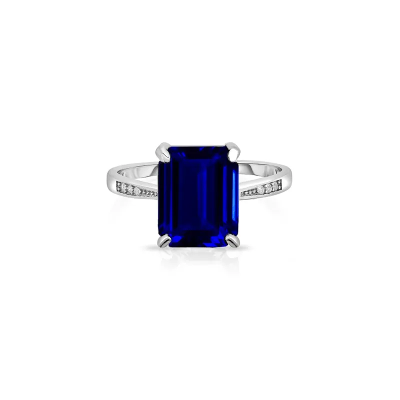 925 Sterling Silver 4.00 CTTW Emerald Cut Sapphire Ring Band Sizes 5-9 sold by Zulily