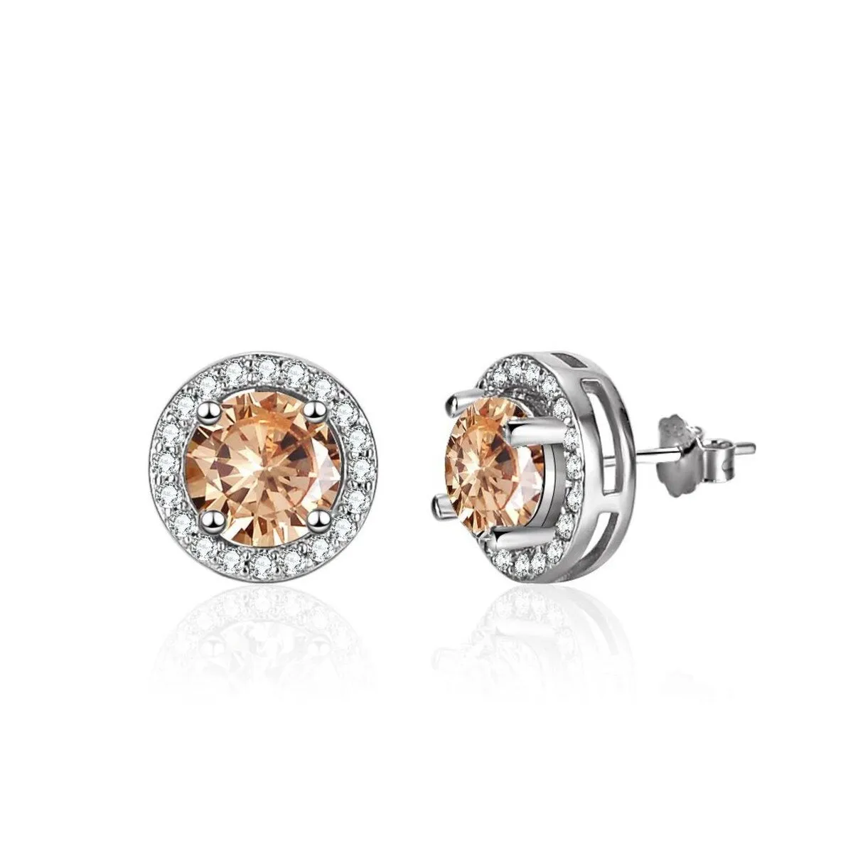 925 Sterling Silver Halo Round Cut Champagne Stud Earrings sold by Zulily