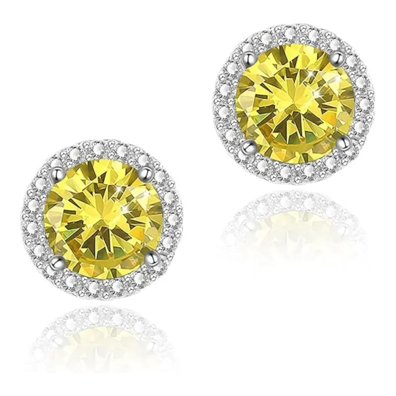 925 Sterling Silver Halo Round Cut Yellow Stud Earrings sold by Zulily