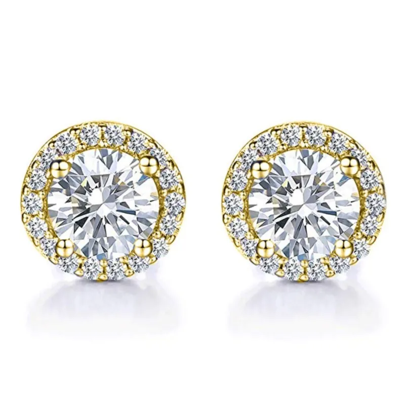 925 Sterling Silver Halo Round Cut Gold Stud Earrings sold by Zulily