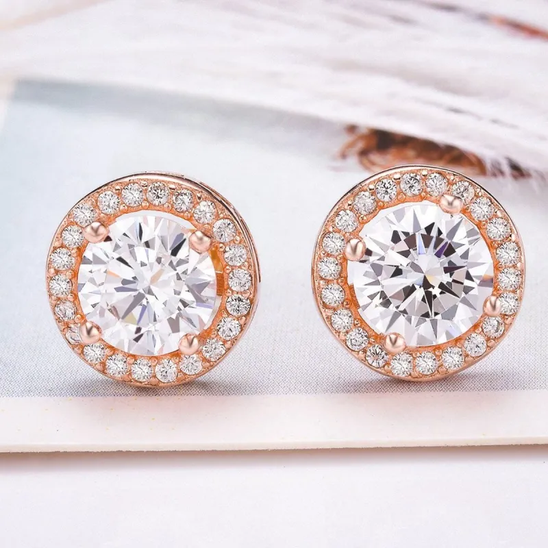 925 Sterling Silver Halo Round Cut Rose Gold Stud Earrings - Rose Gold sold by Zulily