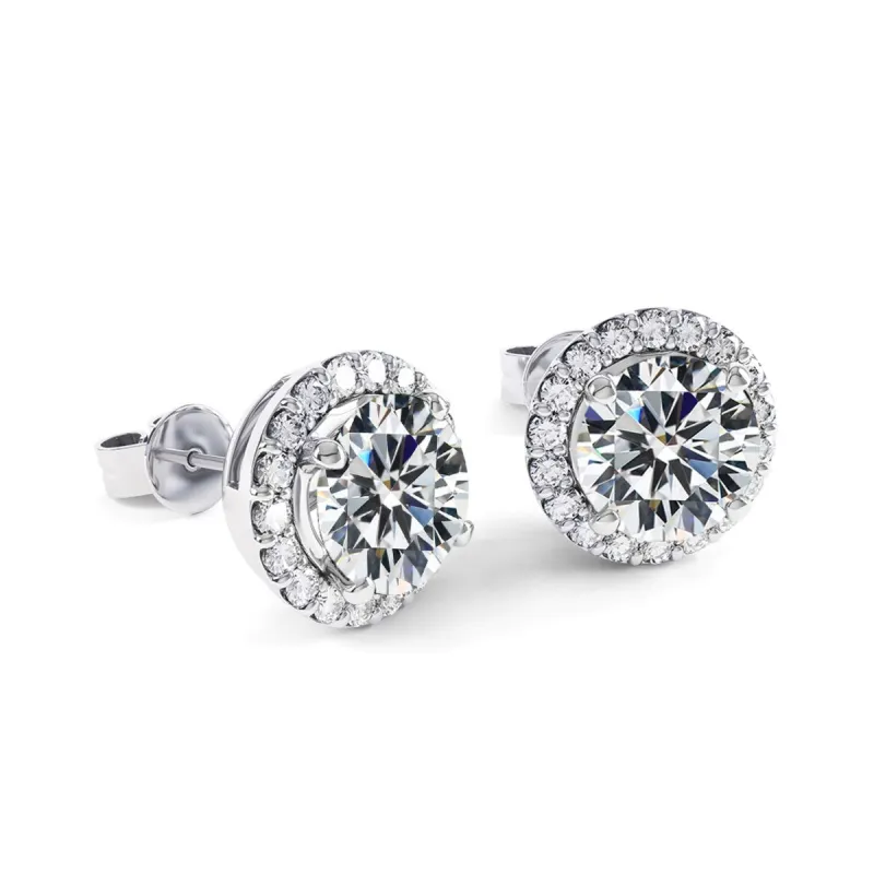 925 Sterling Silver Halo Round Cut White Stud Earrings sold by Zulily