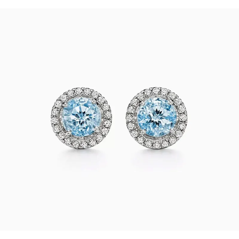 925 Sterling Silver Halo Round Cut Light Blue Stud Earrings - Blue Topaz sold by Zulily