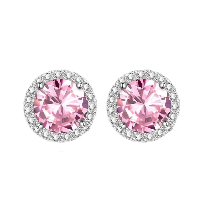 925 Sterling Silver Halo Round Cut Pink Stud Earrings sold by Zulily