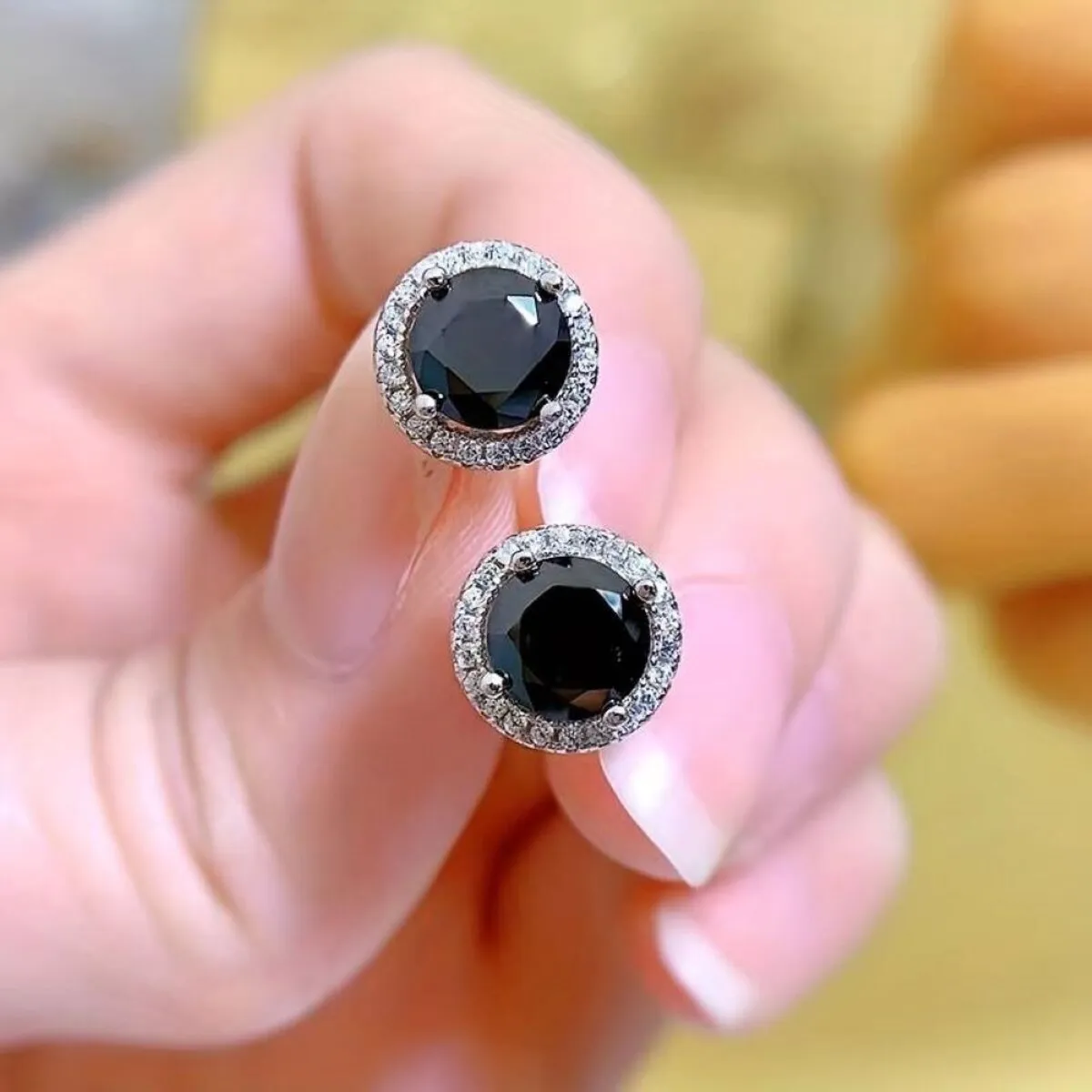925 Sterling Silver Halo Round Cut Black Stud Earrings sold by Zulily product image thumbnail 4