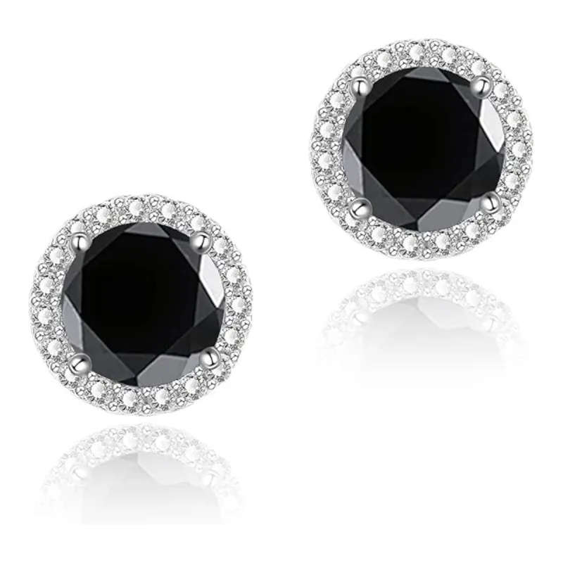 925 Sterling Silver Halo Round Cut Black Stud Earrings sold by Zulily
