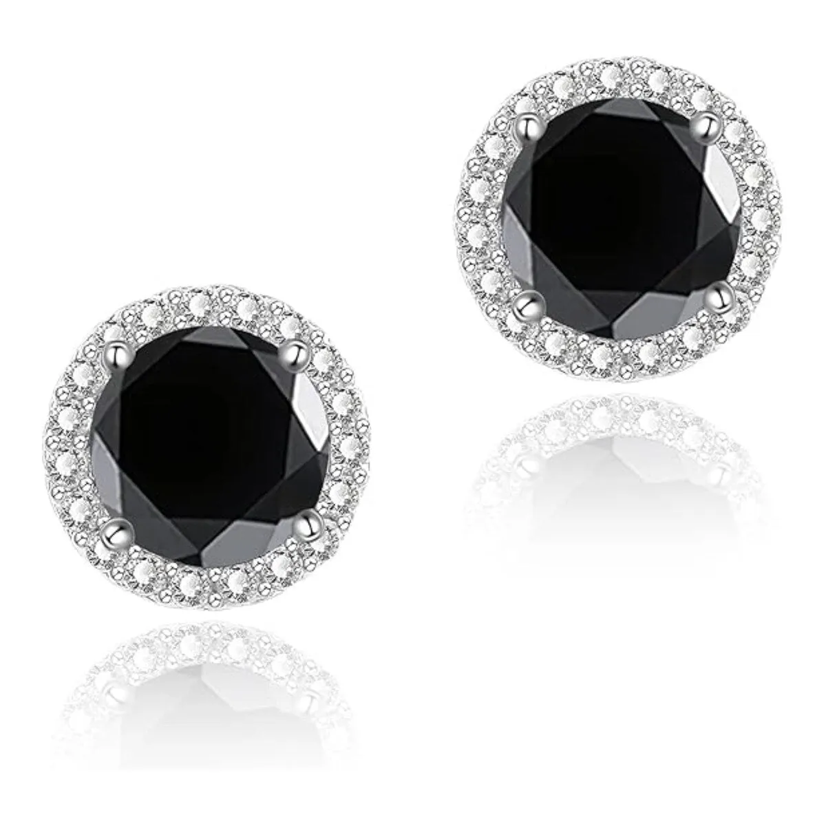 925 Sterling Silver Halo Round Cut Black Stud Earrings sold by Zulily
