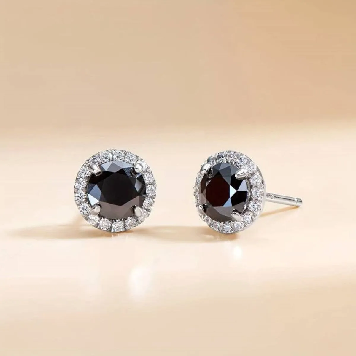 925 Sterling Silver Halo Round Cut Black Stud Earrings sold by Zulily product image thumbnail 2
