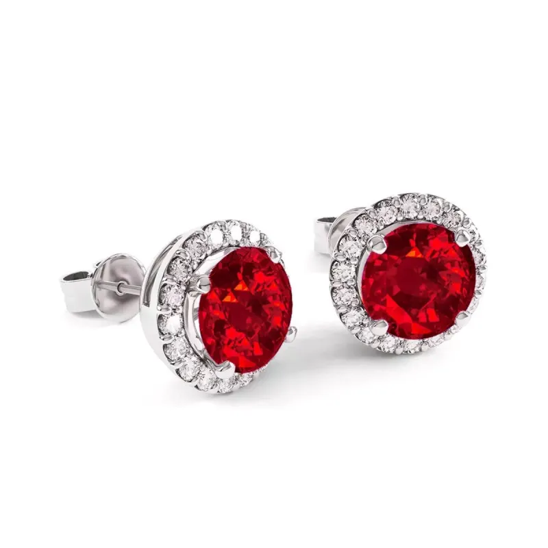 925 Sterling Silver Halo Round Cut Ruby Stud Earrings sold by Zulily