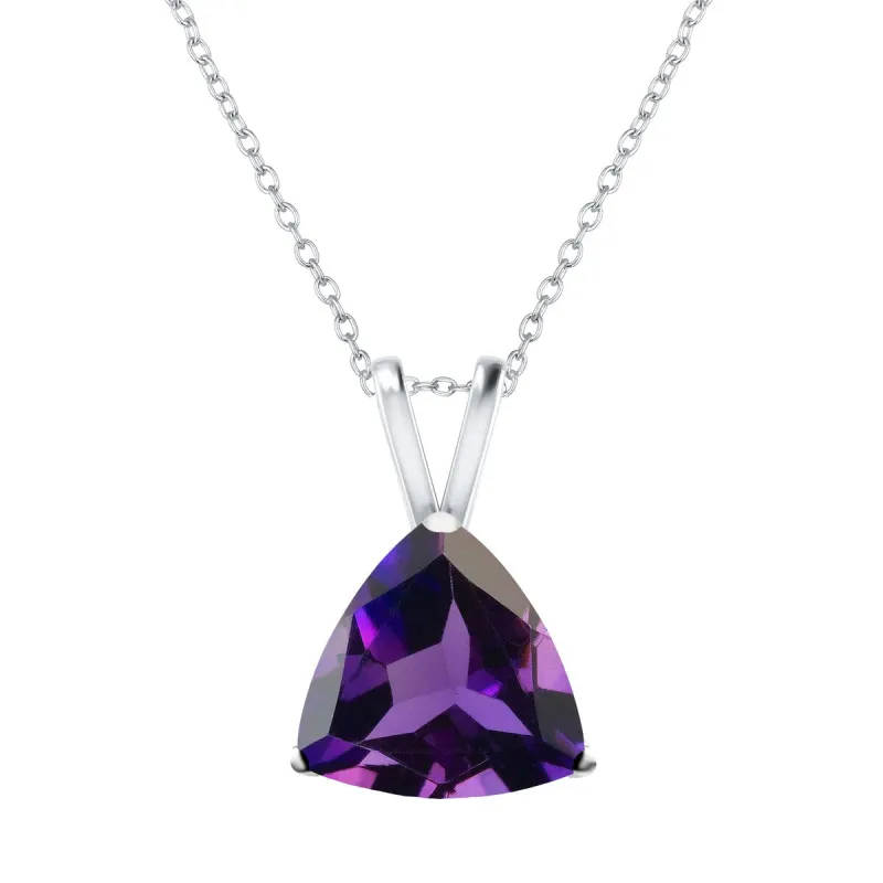 Natural Amethyst Sterling Silver Trillion Solitaire Pendant Necklace sold by Zulily