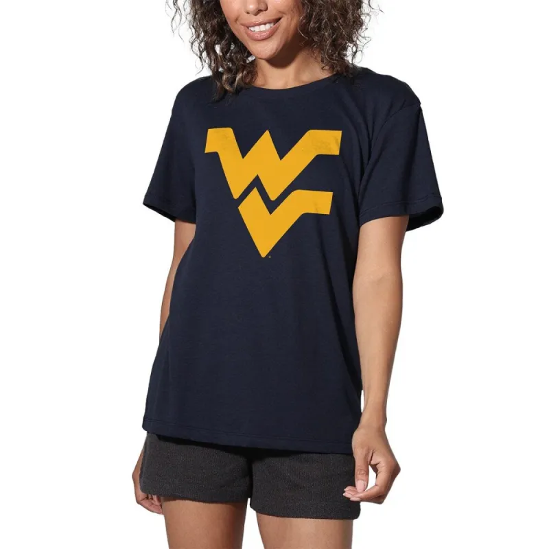 West Virginia University Distressed Primary Logo Women's Loose T Shirt sold by Zulily