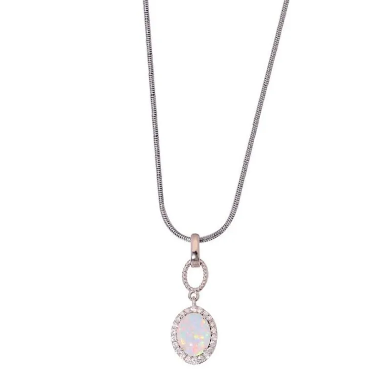 Sterling Silver & White Opal Halo Pendant Necklace sold by Zulily