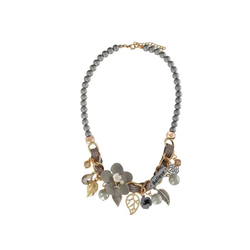 Grey Goldtone Statement Floral Necklace - White sold by Zulily