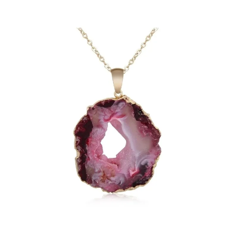 Goldtone Pink Geode Pendant Necklace - White sold by Zulily
