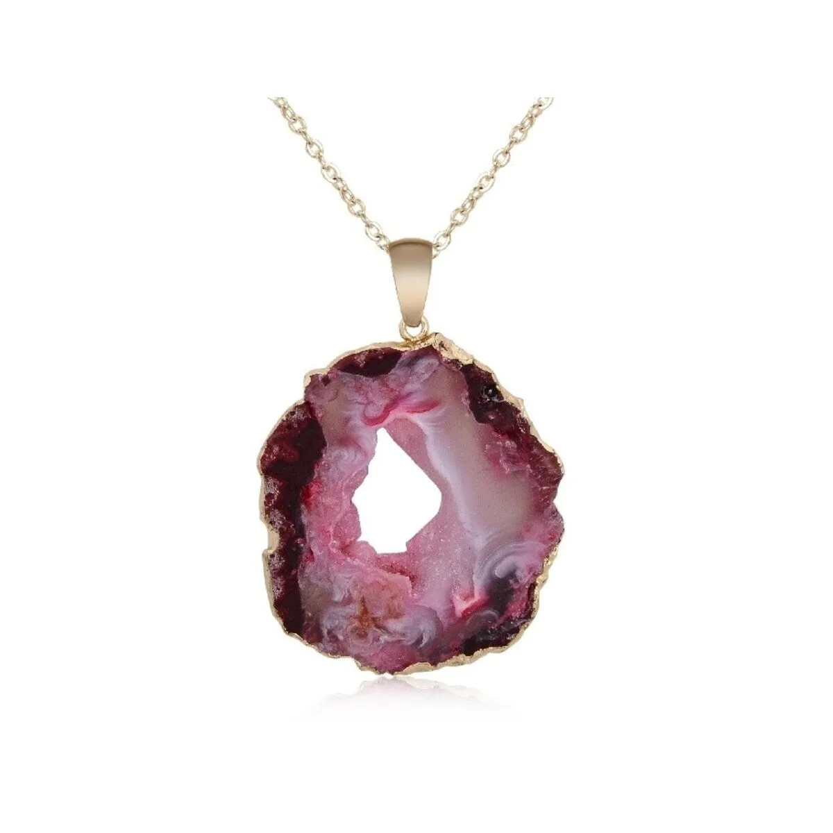 Goldtone Pink Geode Pendant Necklace - White sold by Zulily