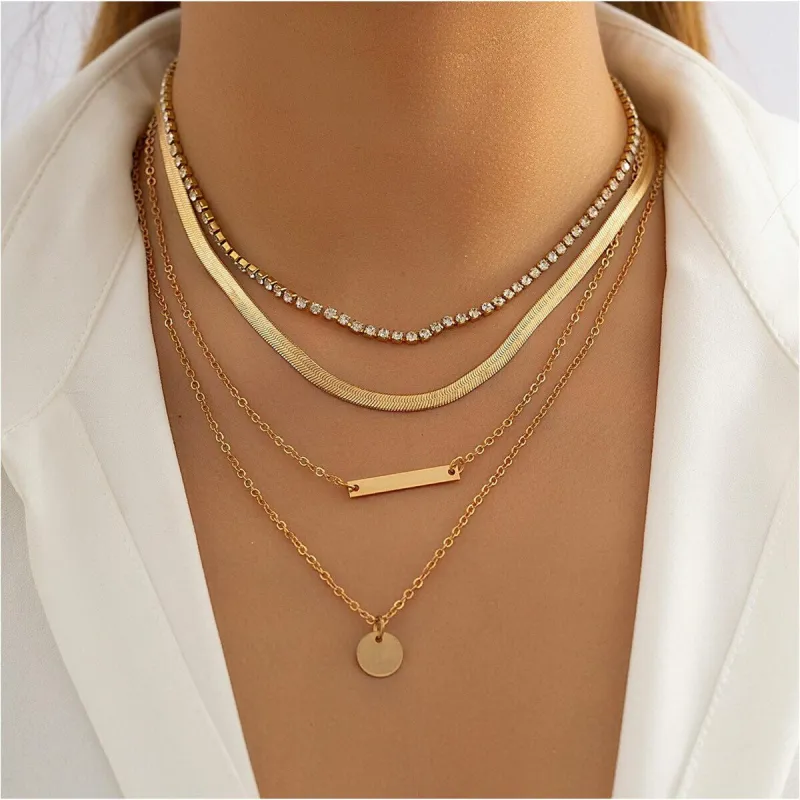 Goldtone & Crystal Layered Bar And Circular Necklace - White sold by Zulily