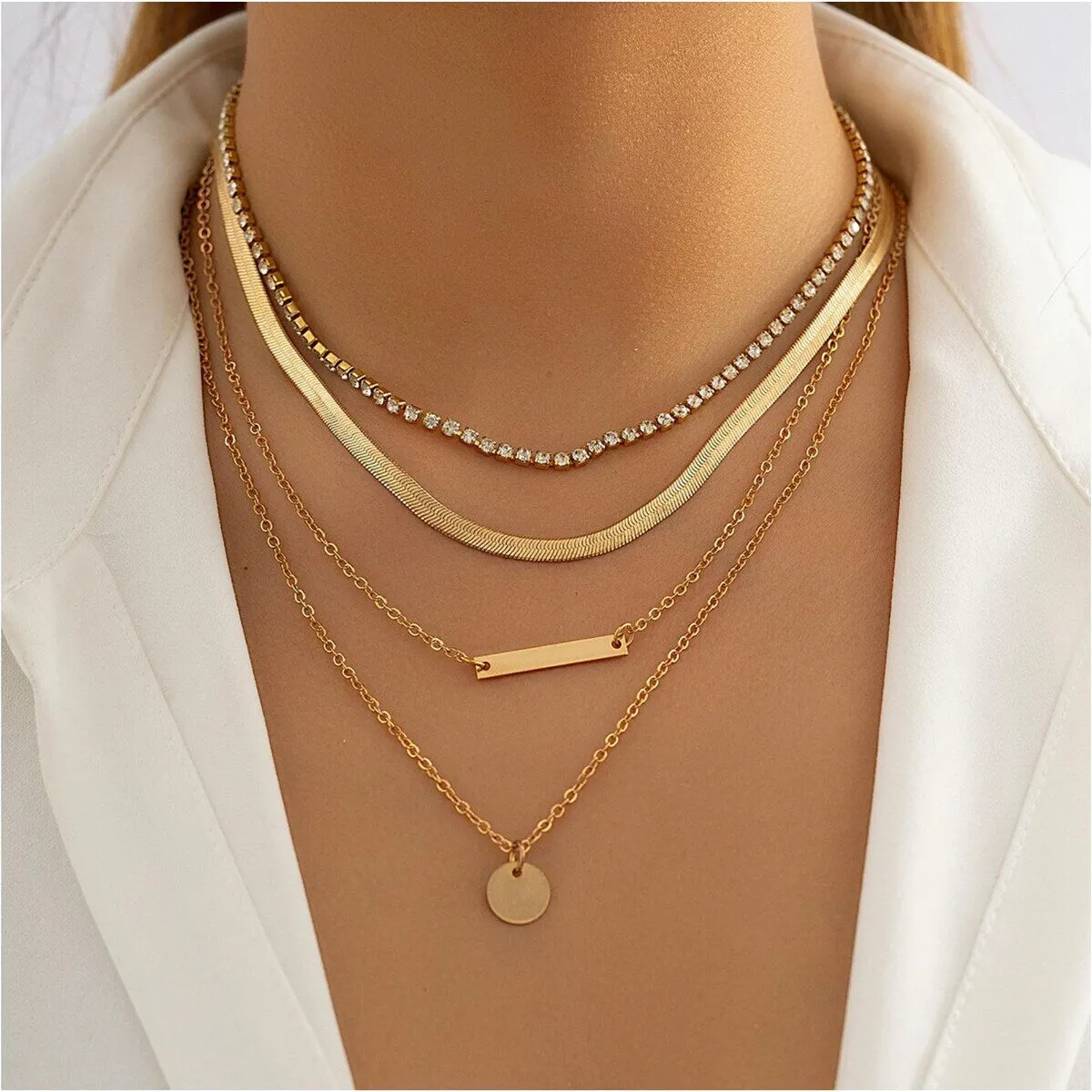 Goldtone & Crystal Layered Bar And Circular Necklace - White sold by Zulily