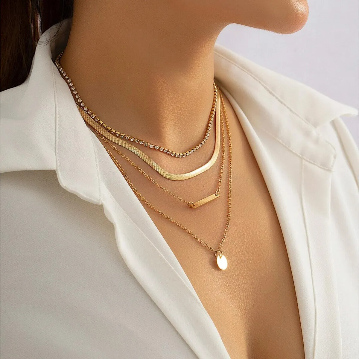 Goldtone & Crystal Layered Bar And Circular Necklace - White sold by Zulily product image thumbnail 2