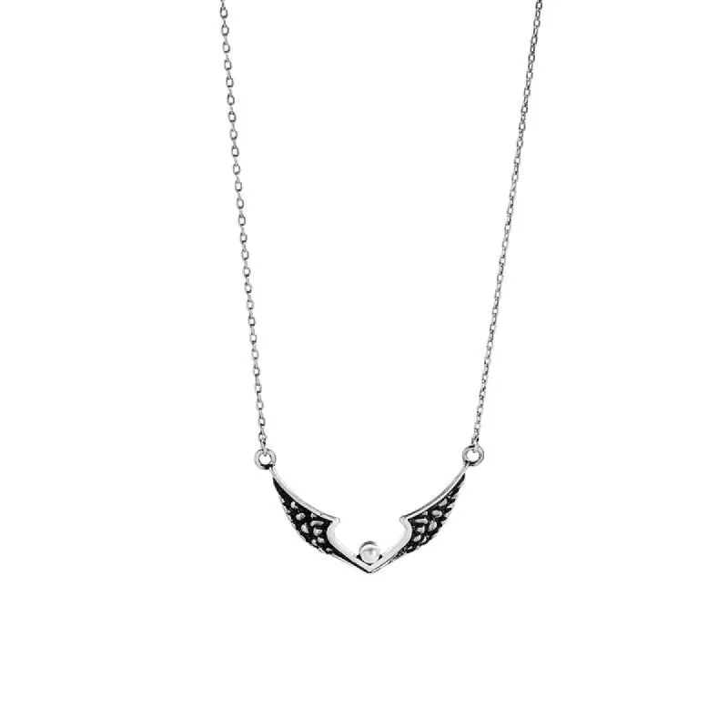 Silvertone Black Wing Pendant Necklace - White sold by Zulily