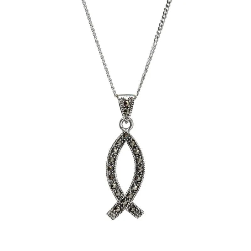 Marcasite & Sterling Silver Fish Pendant Necklace - White sold by Zulily