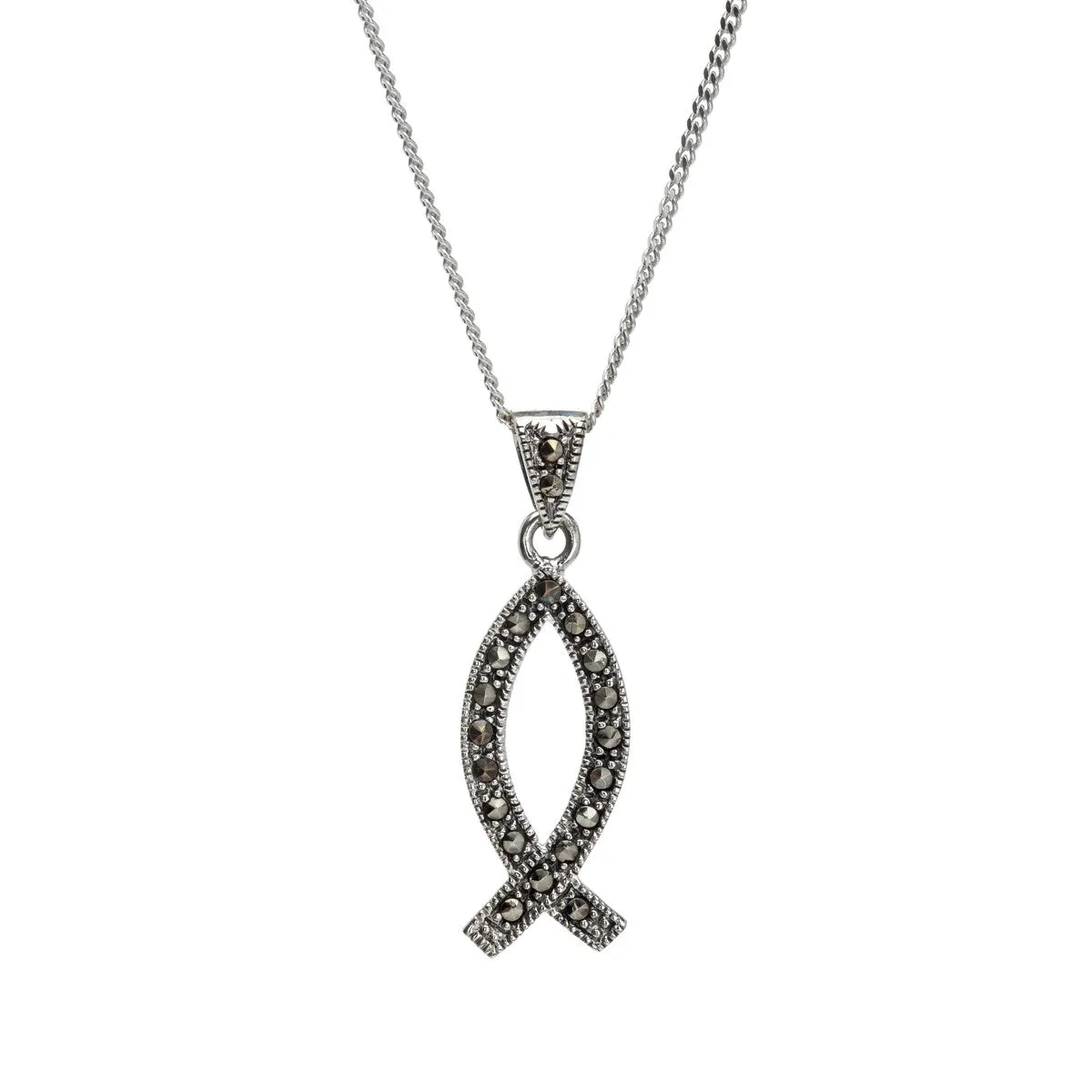 Marcasite & Sterling Silver Fish Pendant Necklace - White sold by Zulily