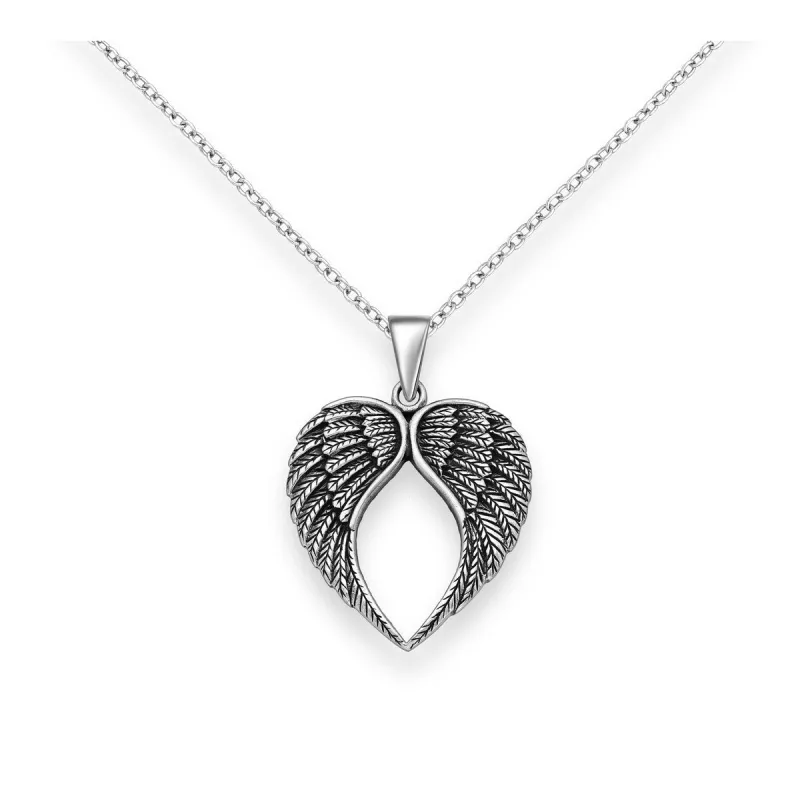 Sterling Silver Oxidized Wings Pendant Necklace - White sold by Zulily