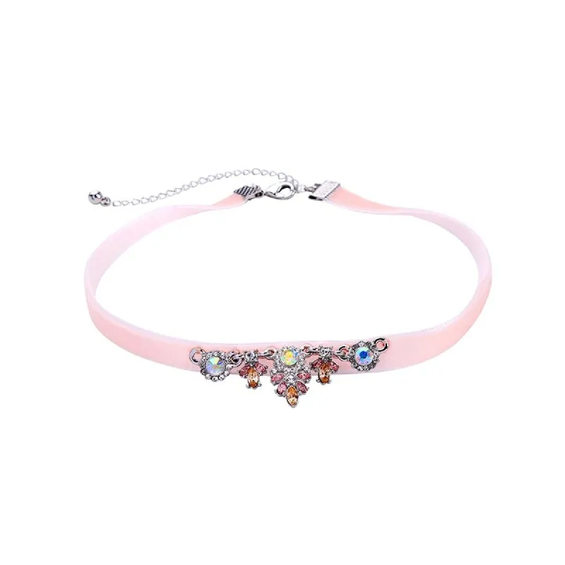 Pink Velvet Multi Colored Crystal Choker Necklace - White sold by Zulily