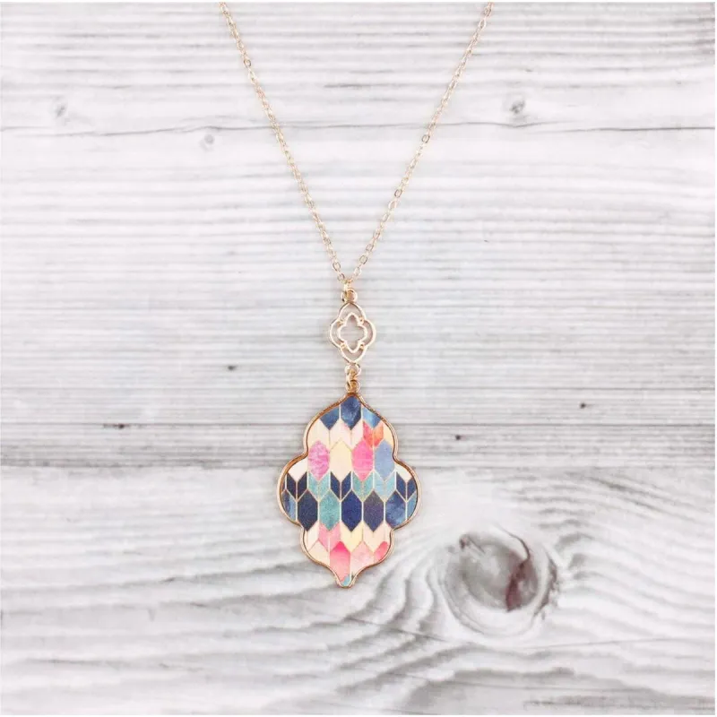 Goldtone Pink & Blue Trefoil Pendant Necklace - White sold by Zulily