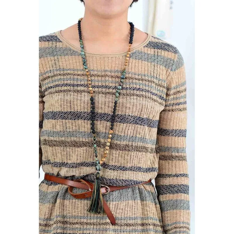 Jasper Lava Bead Stone Long Necklace With Tassel - White sold by Zulily product image thumbnail 2