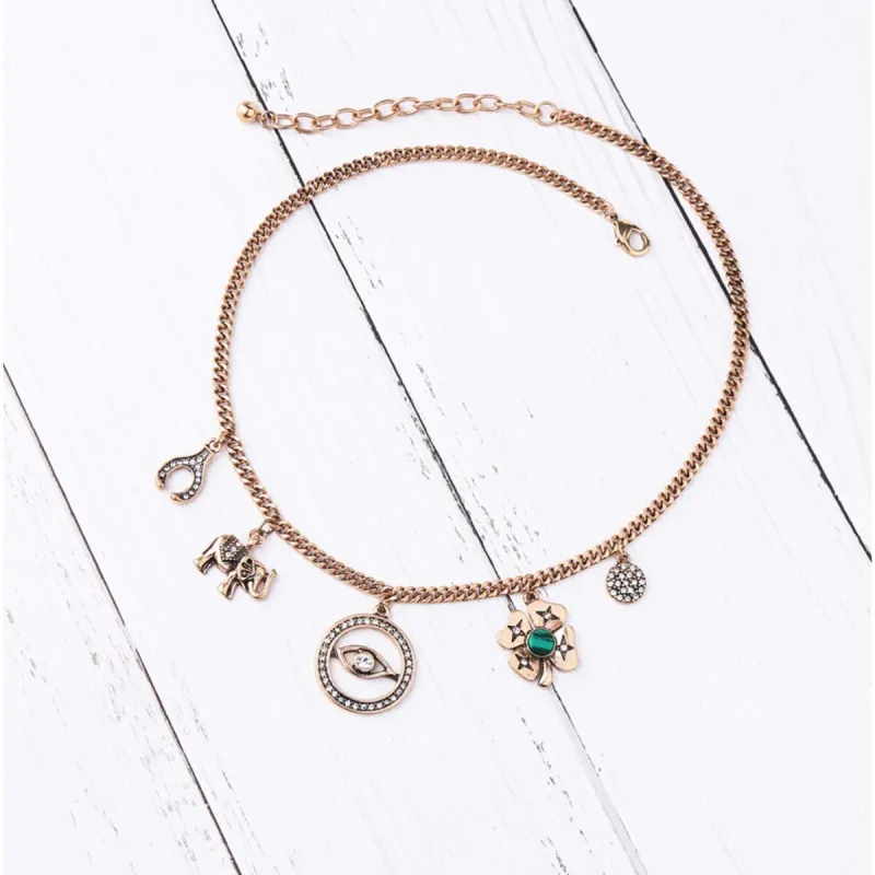 Goldtone Eye Elephant Charmed Necklace - White sold by Zulily