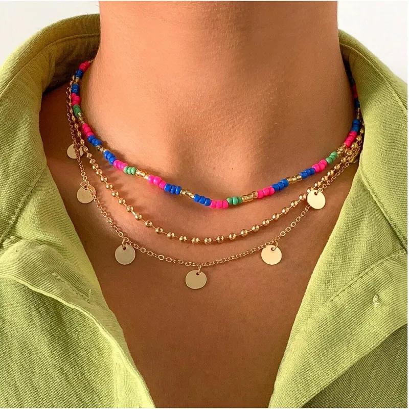 Goldtone Multi Colored Beaded Layered Necklace - White sold by Zulily
