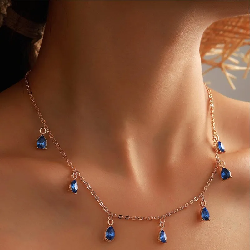 Goldtone Sapphire Teardrop Crystal Necklace - White sold by Zulily