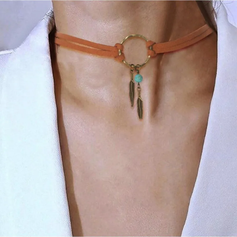 Brown Faux Leather Boho Choker Necklace - White sold by Zulily