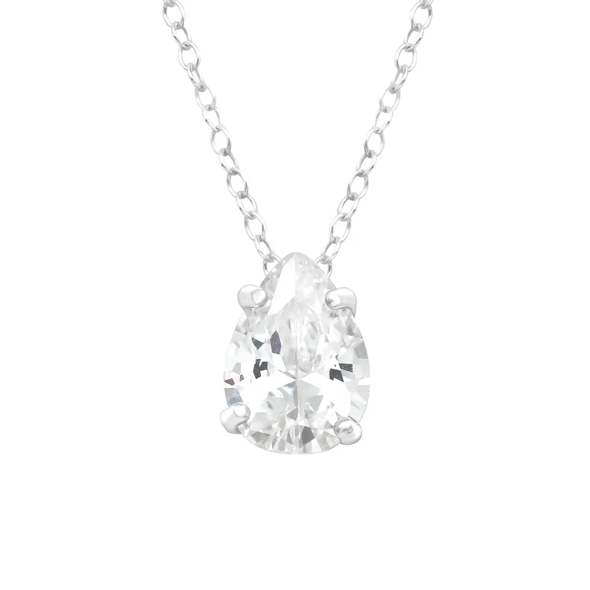 Sterling Silver Dainty CZ Teardrop Pendant Necklace - White sold by Zulily
