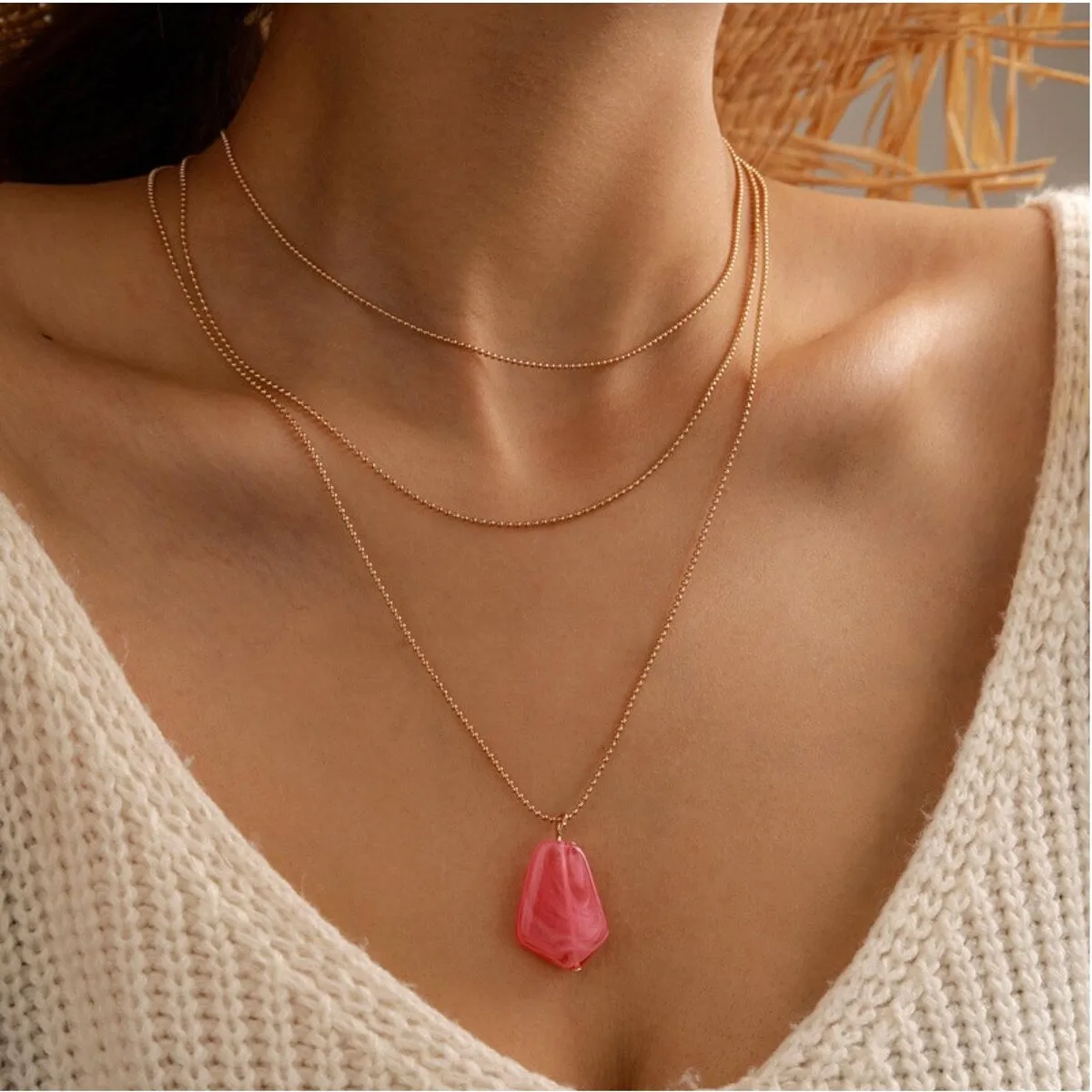 Goldtone Pink Layered Necklace - White sold by Zulily