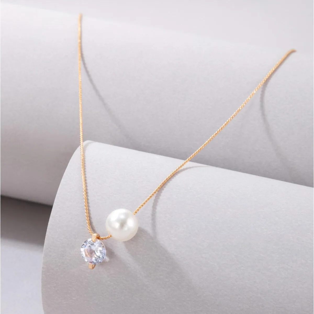 Goldtone Imitation Pearl & Crystal Dainty Necklace - White sold by Zulily product image thumbnail 3