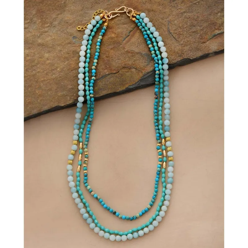 Jasper Amazonite Stone Beaded Layered Necklace - White sold by Zulily
