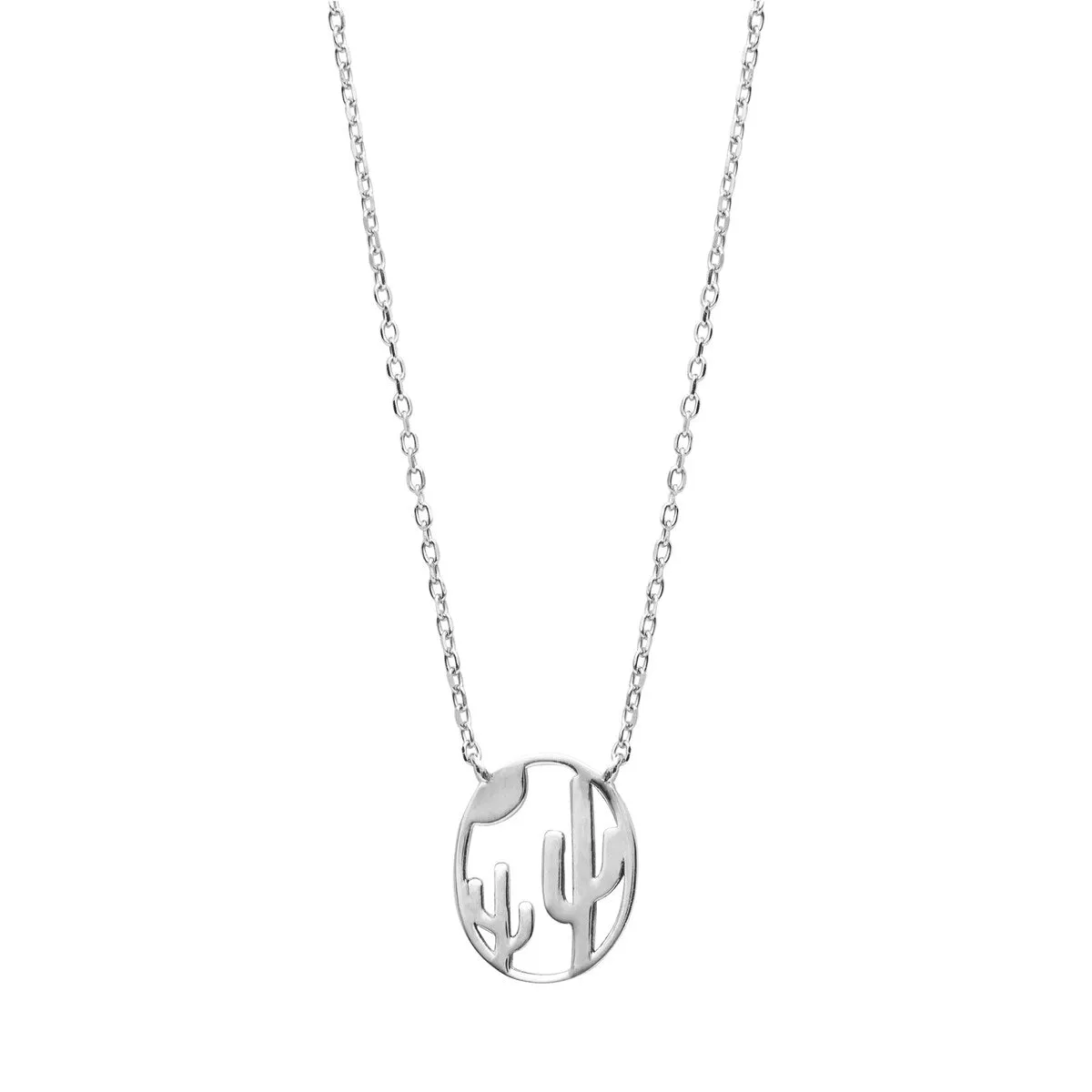 Sterling Silver Open Circle Cactus Pendant Necklace - White sold by Zulily