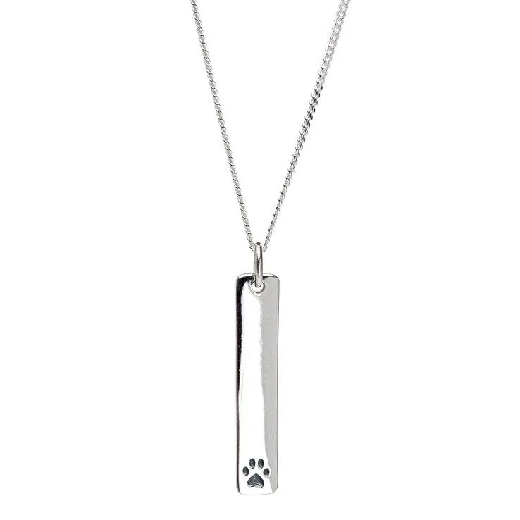 Sterling Silver Paw Print Rectangular Pendant Necklace On 14 Inch Chain - White sold by Zulily