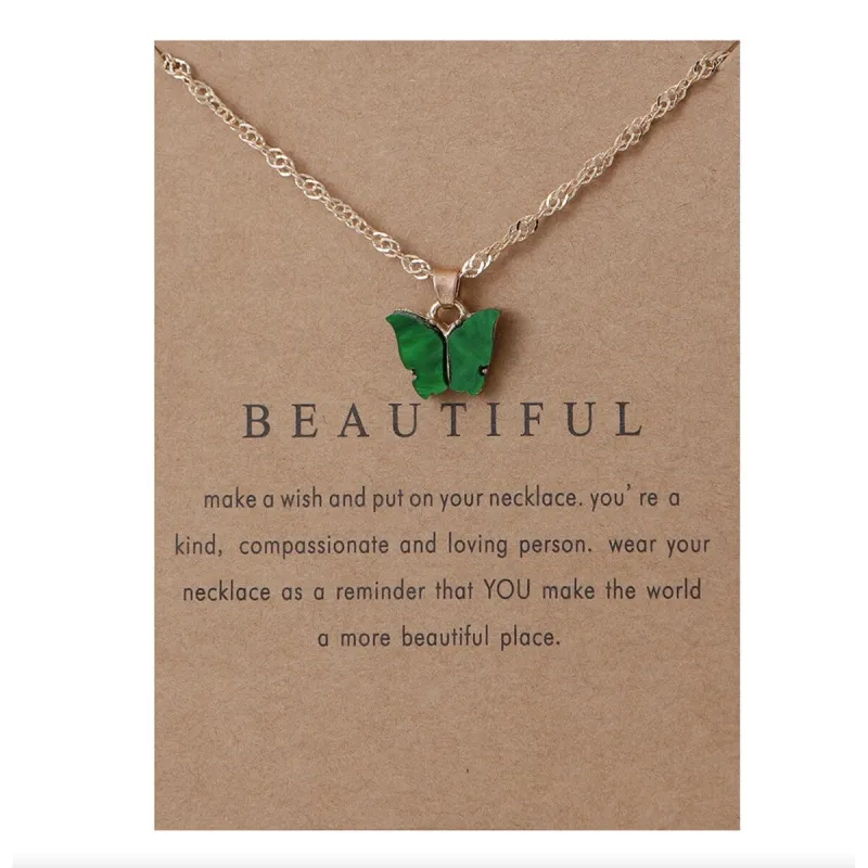 Goldtone Green Mother Of Pearl Butterfly Pendant Necklace - White sold by Zulily