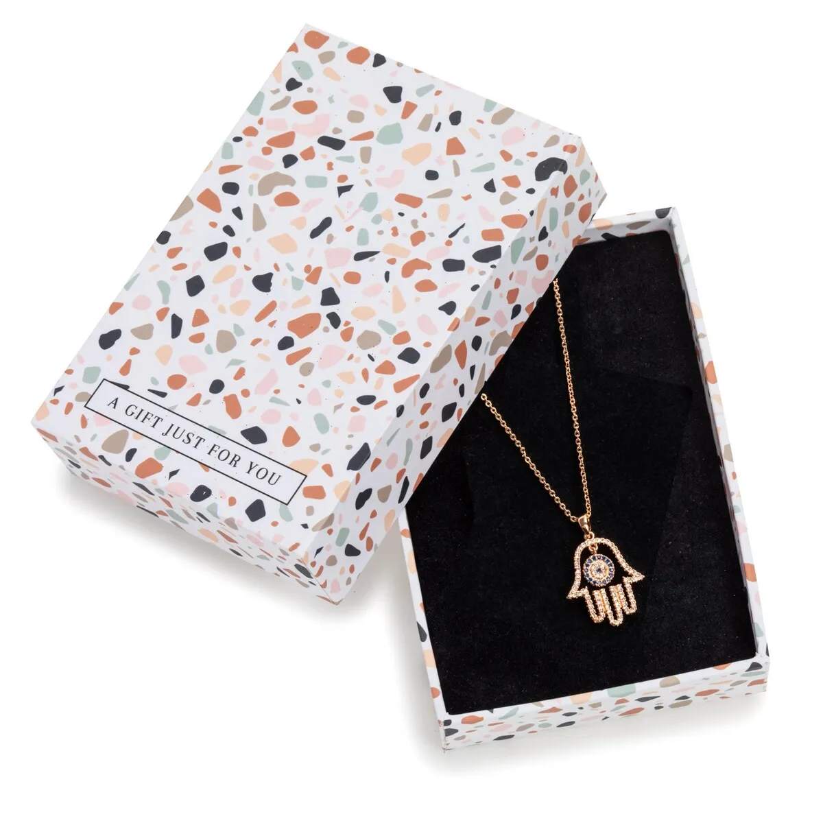 Goldtone Cz Hamsa Pendant Necklace - In Gift Box - White sold by Zulily