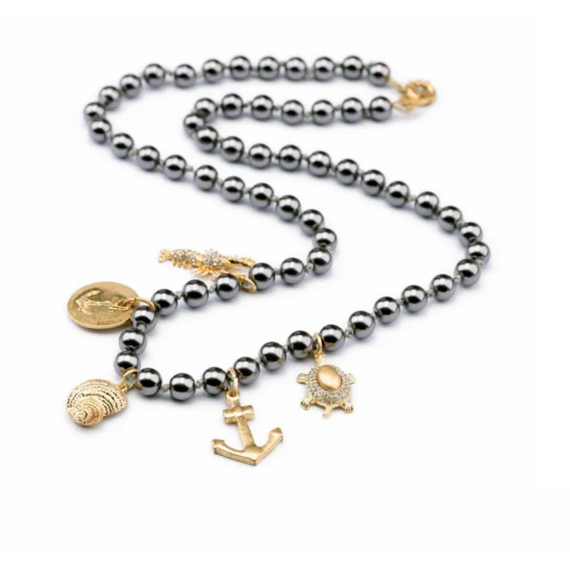 Black Beaded Goldtone Nautical Charmed Necklace - White sold by Zulily