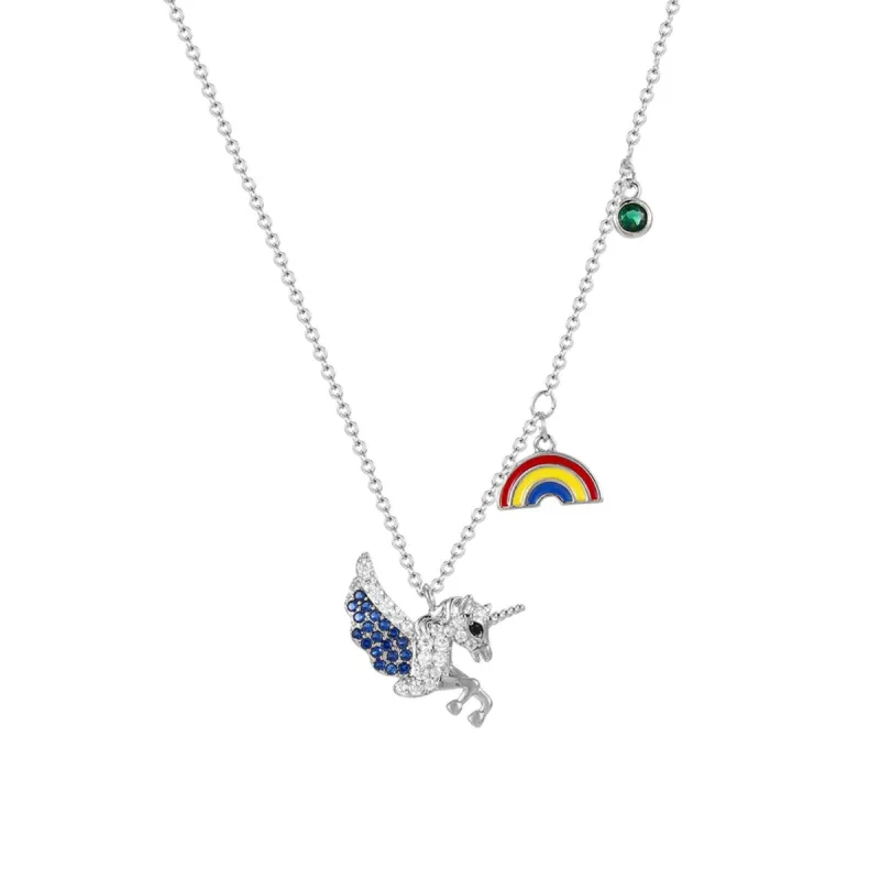 Silvertone Unicorn Rainbow Necklace - White sold by Zulily