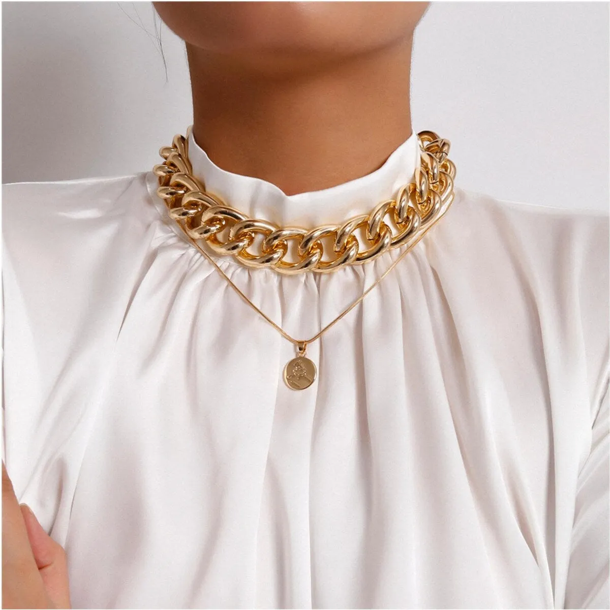 Goldtone Chunky Chain Layered Necklace - White sold by Zulily