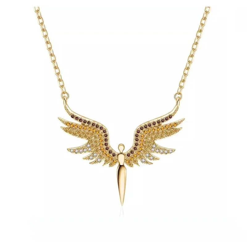 Goldtone Topaz Mix Crystal Winged Angel Pendant Necklace - White sold by Zulily