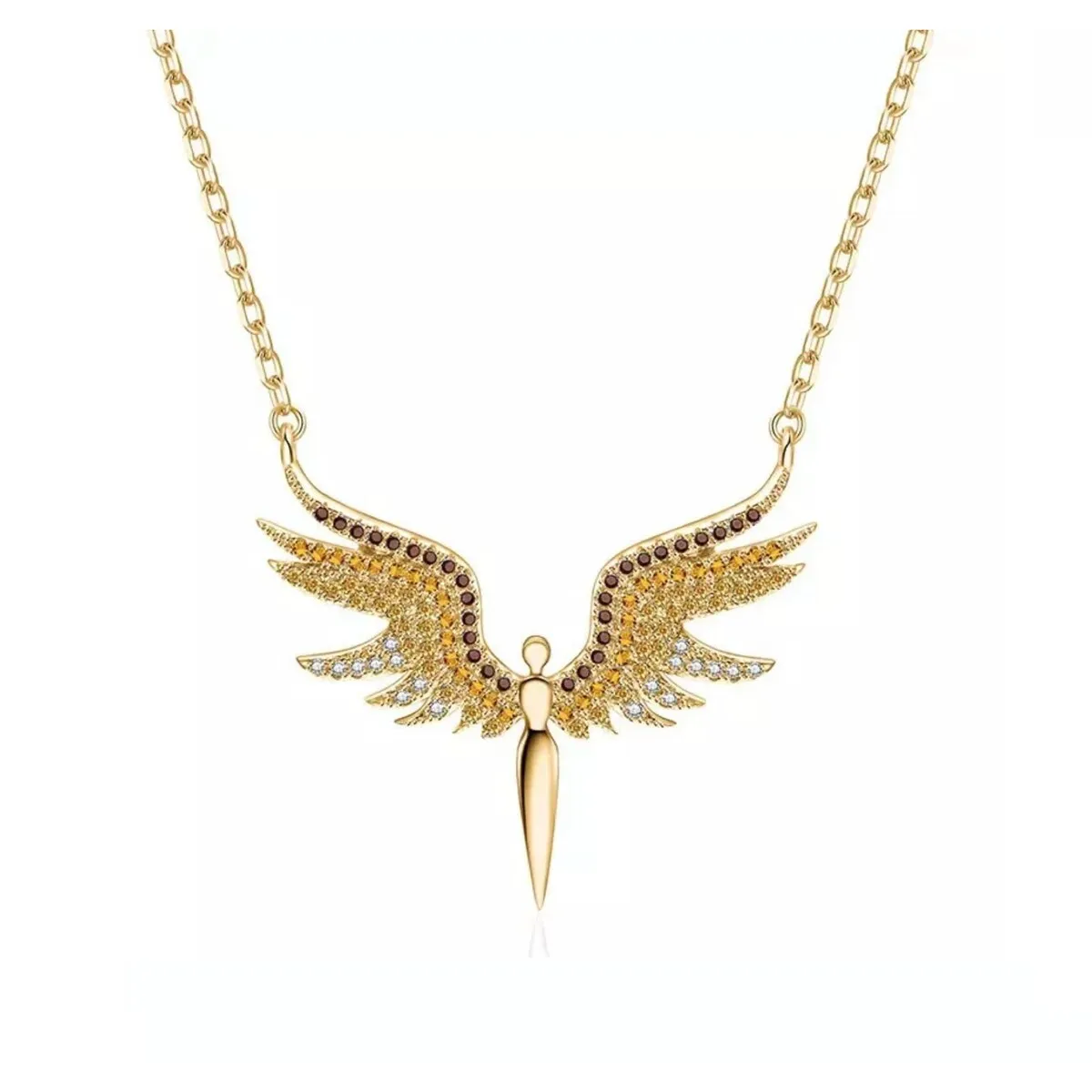 Goldtone Topaz Mix Crystal Winged Angel Pendant Necklace - White sold by Zulily